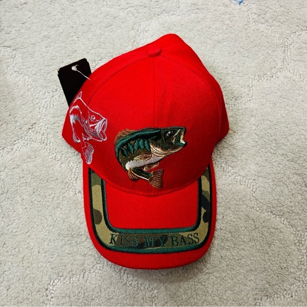 Kiss My Bass Fishing Embroidered Baseball Cap Men's Cotton Polyester Strapback